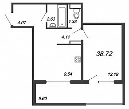 Юттери, IV кв. 2020, 1 комната, 38.72 м2