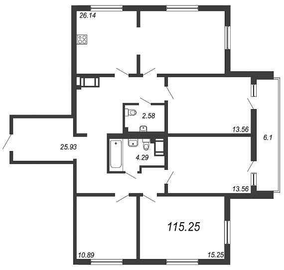 Шуваловский, IV кв. 2020, 4 комнаты, 116.10 м2