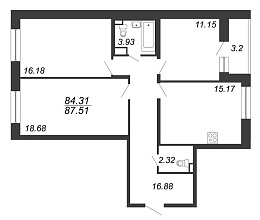Полюстрово, IV кв. 2020, 3 комнаты, 84.31 м2