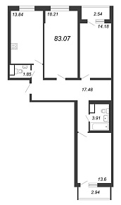 Приморский квартал, III кв. 2022, 3 комнаты, 83.07 м2