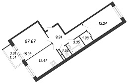 Ariosto, IV кв. 2020, 2 комнаты, 57.67 м2
