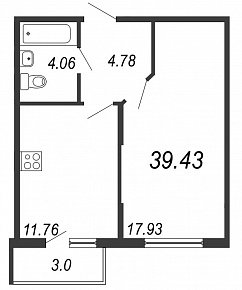 Новое Сертолово, IV кв. 2021, 1 комната, 39.43 м2