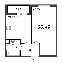 Ясно.Янино, III кв. 2022, 1 комната, 36.49 м2