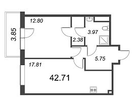 Новоорловский, III кв. 2021, 1 комната, 42.71 м2
