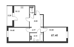 IQ Гатчина, IV кв. 2022, 2 комнаты, 67.46 м2