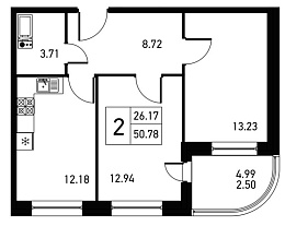 Дом на Львовской, II кв. 2021, 2 комнаты, 53.28 м2